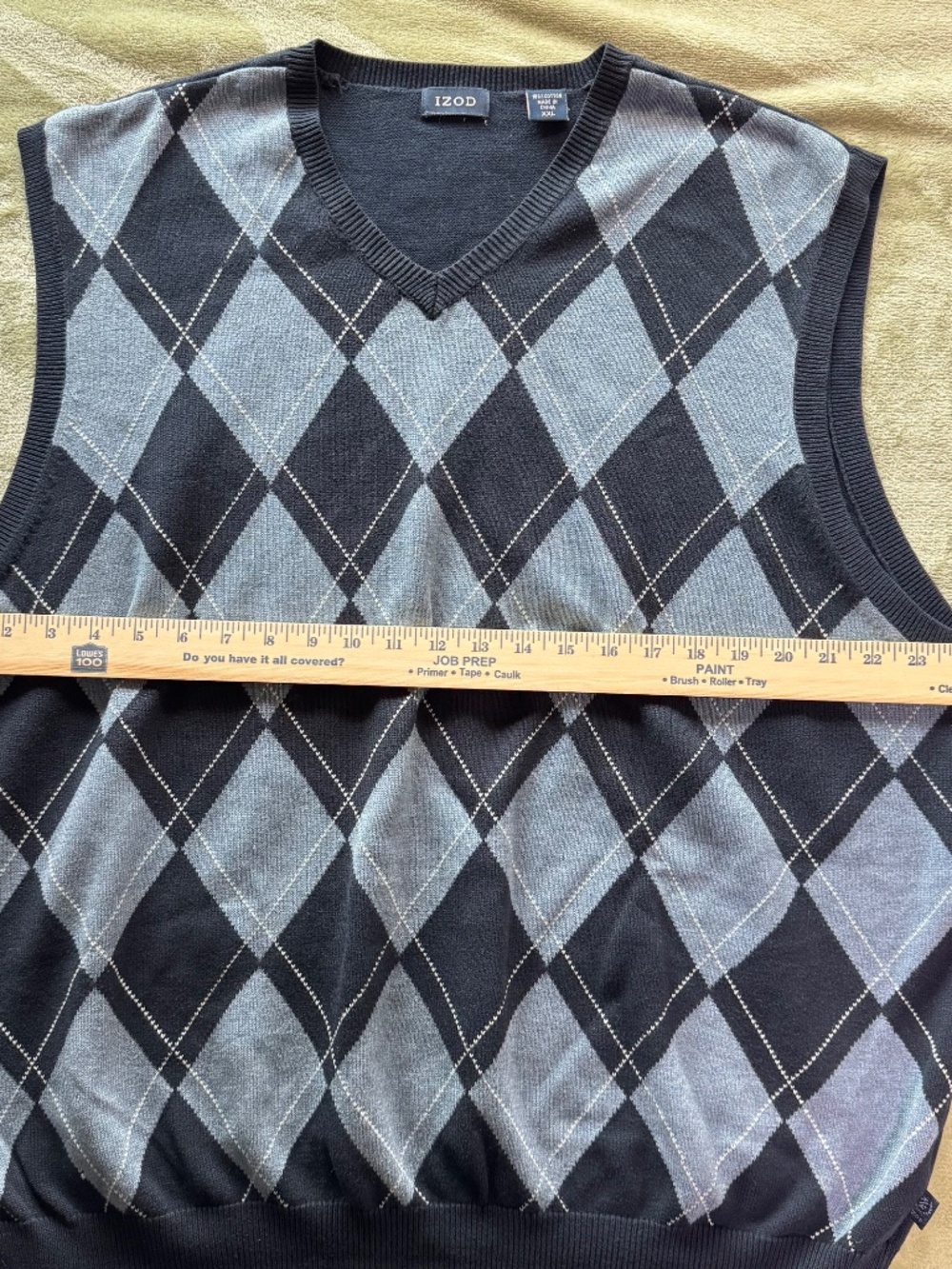 IZOD Argyle Sweater Vest 100% Cotton V Neck Preppy Academia Golf Layering - Picture 3 of 7